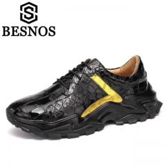 BESNOS品牌进口暹罗鳄鱼肚皮运动休闲鞋
