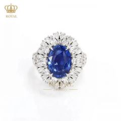 ROYAL珠宝6.11CT蓝宝石戒指吊坠项链两用款豪华镶钻石18金送人女朋友老婆节生日纪念周年礼物